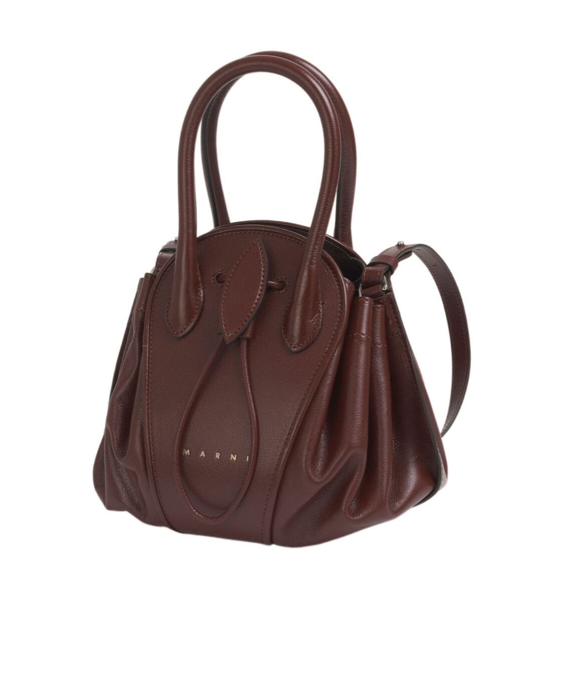 Marni Logo Stamped Tulipea Small Handbag In Burgundy
