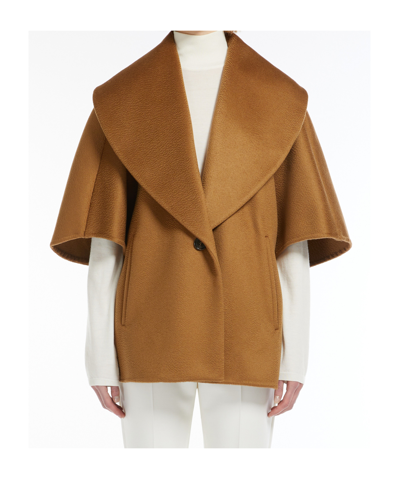Max Mara Short-sleeved Cashmere Cape In Hazelnut Brown