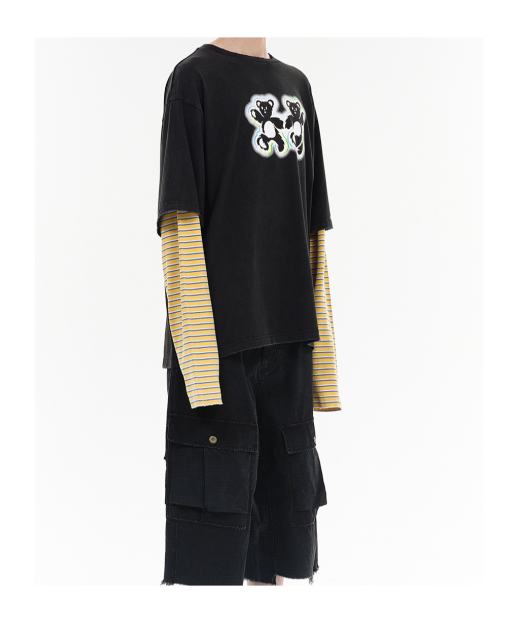 We11 Done T-shirt Im Layering-look Mit Teddy In Black