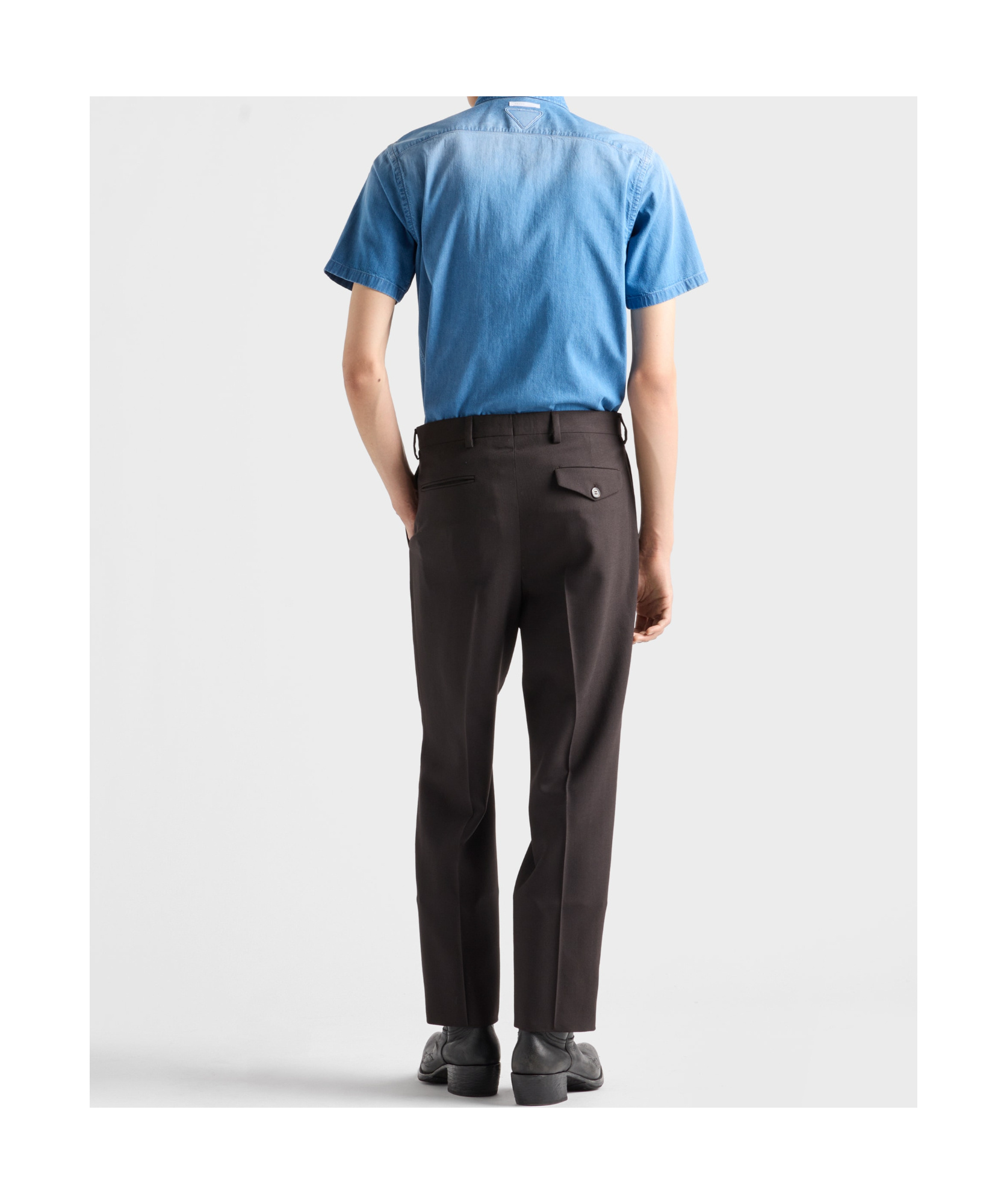 Prada Short-sleeved Light Denim Shirt In Blue