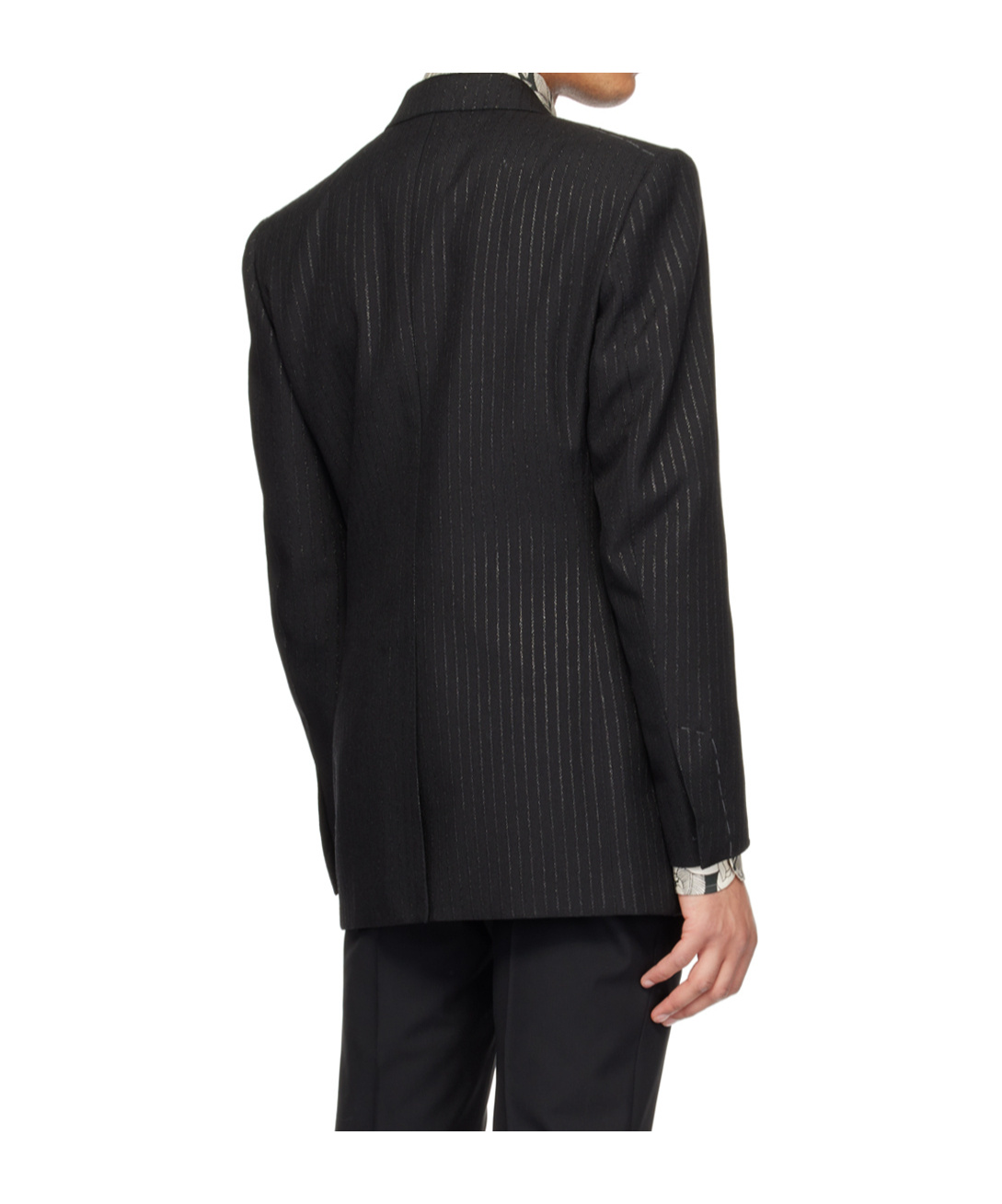 Tom Ford Dyllan Double-breasted Striped Metallic Wool And Silk-blend Suit Jacket In Black