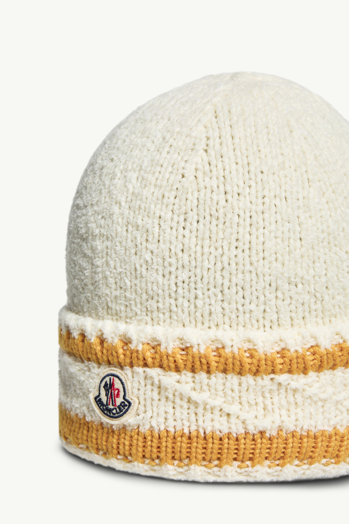 Moncler Striped Wool  Cotton Blend Beanie In White