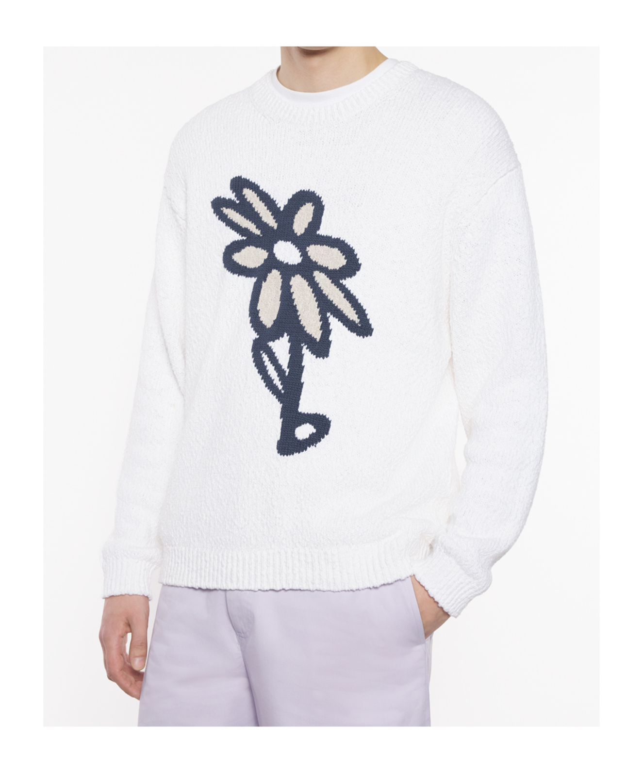 Shop Maison Kitsuné Daisy-intarsia Jumper In White