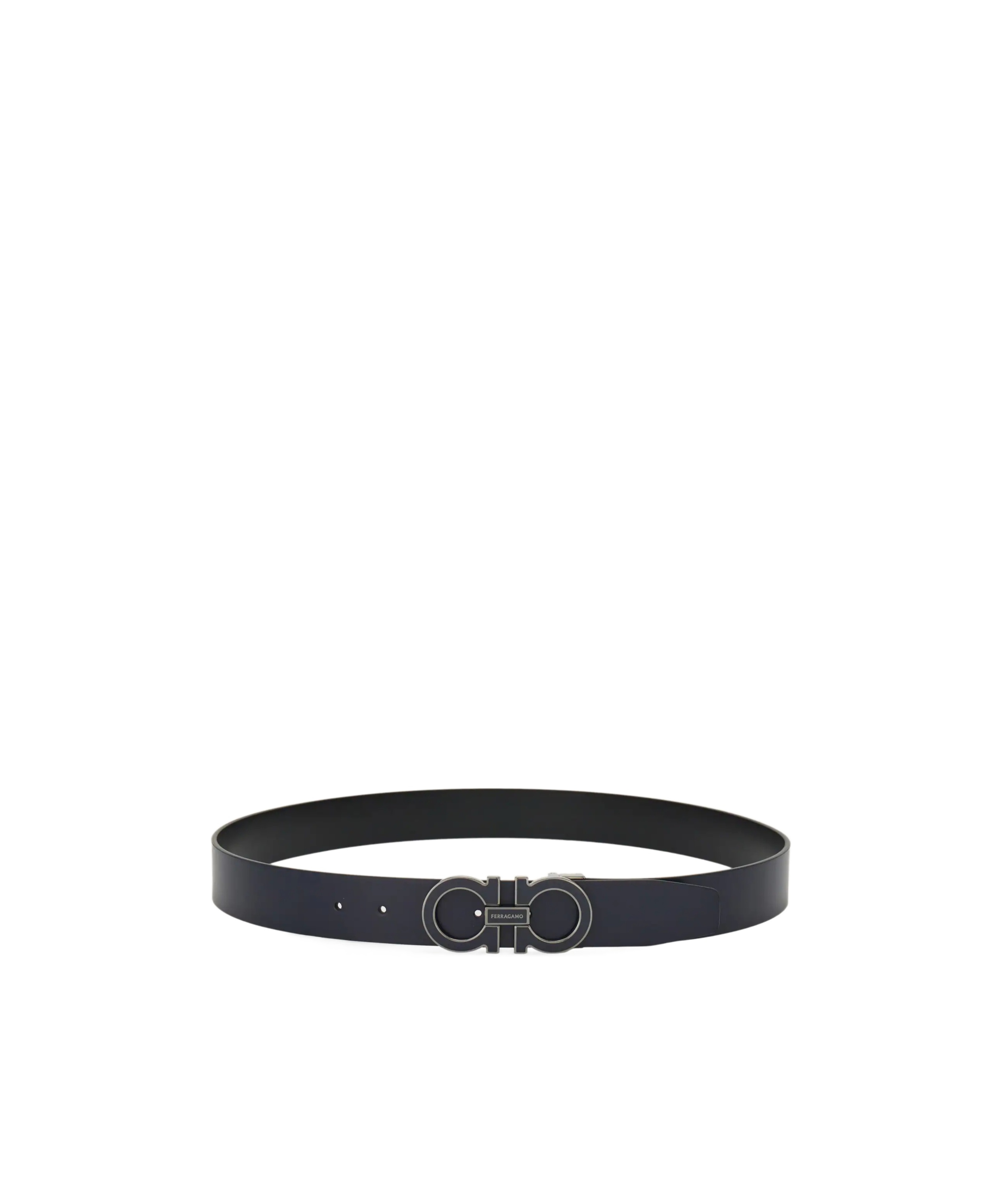 Ferragamo Salvatore Man's Bicolor Leather Belt With Logo Buckle In Black