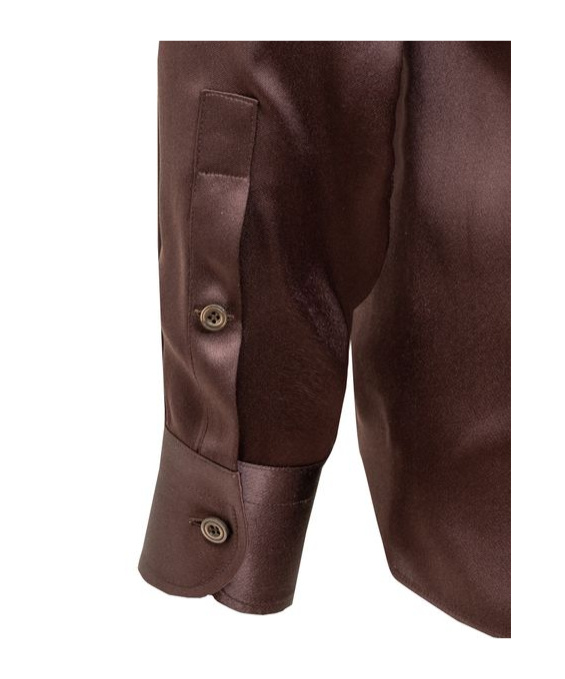 Tom Ford Fluid Charmeuse Silk Shirt In Brown