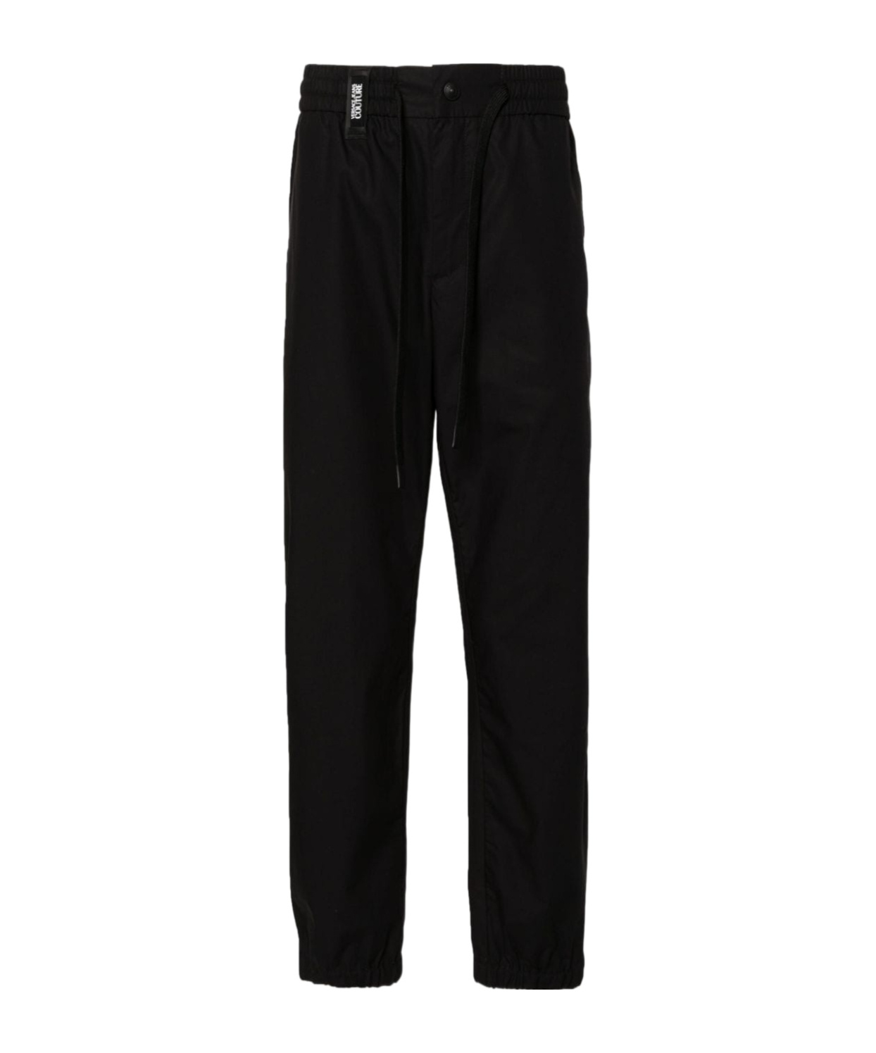 Versace Jeans Logo-strap Tapered-leg Trousers In Black
