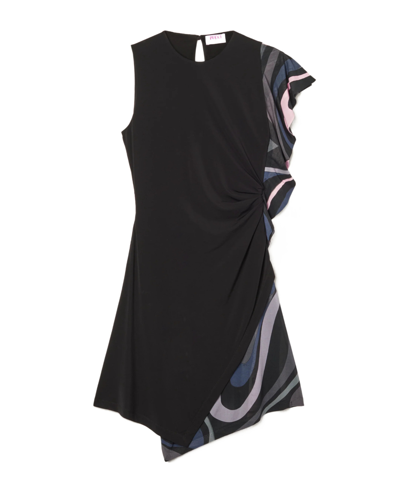 Pucci Marmo Print Drape Sleeveless Dress In Black
