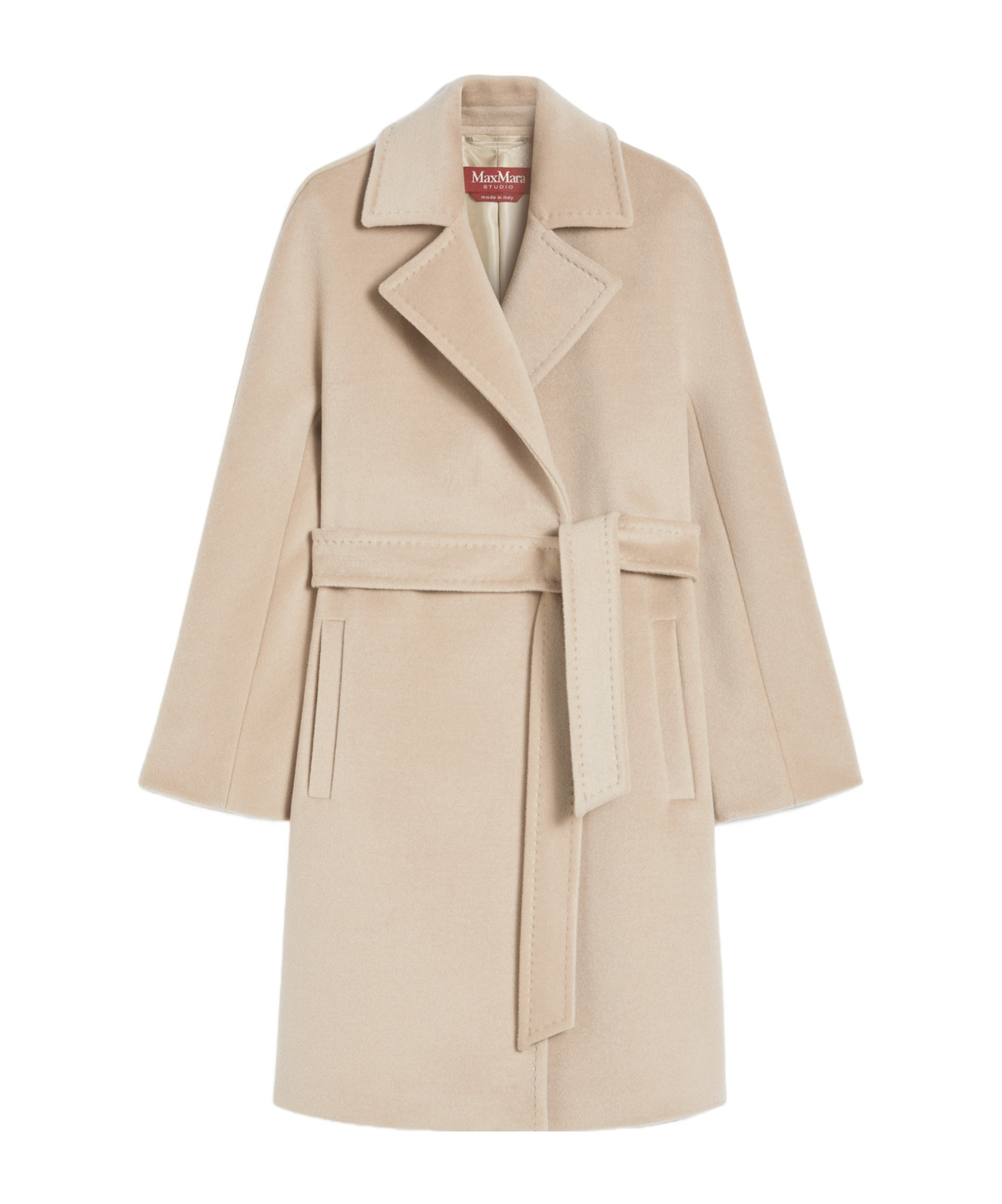 Max Mara Studio Long-sleeved Belted Coat In Neutral