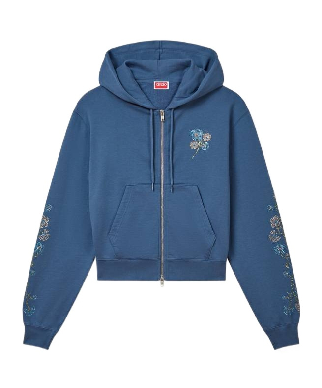 Kenzo Long-sleeved Hooded Hoodie In Blue