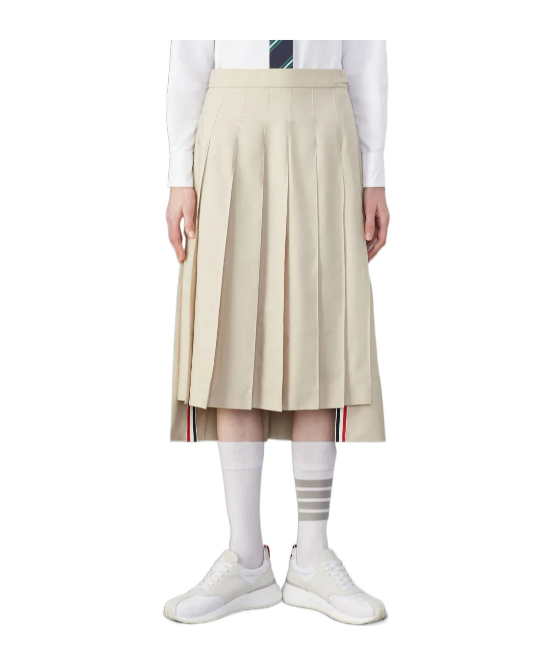 Thom Browne Back Pleated Skirt In White
