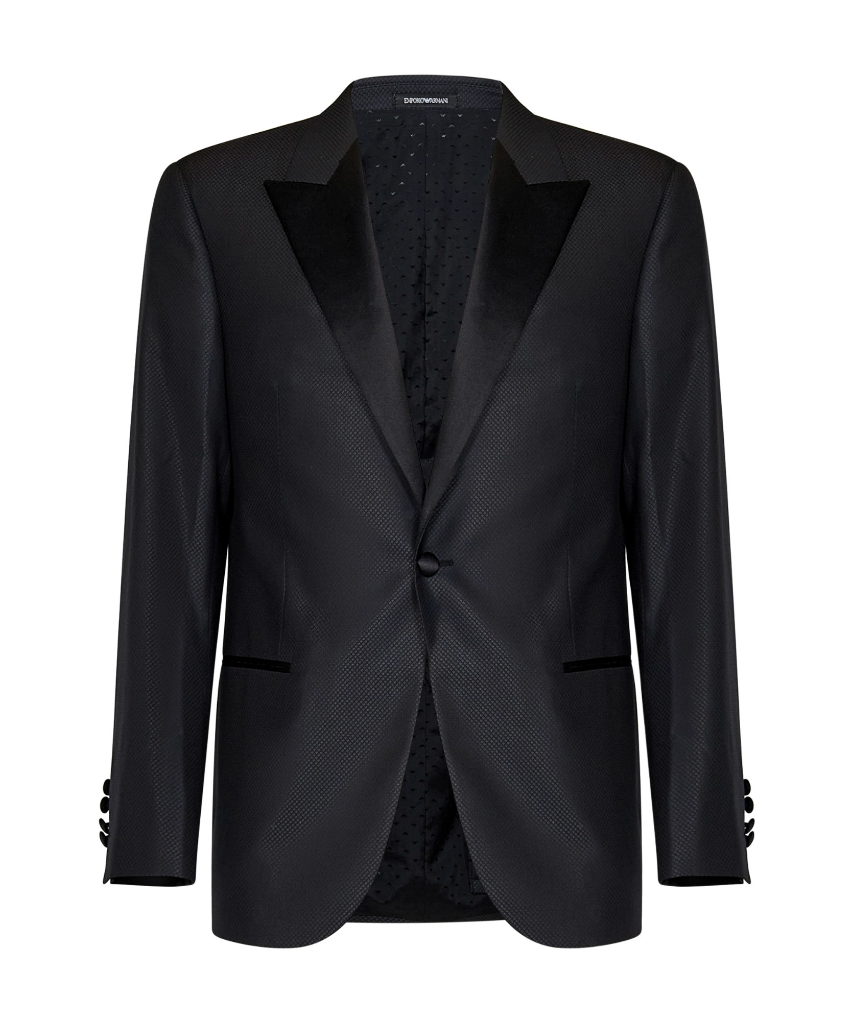 Emporio Armani Tailored Black Virgin Wool Suit With Satin Lapel In Black