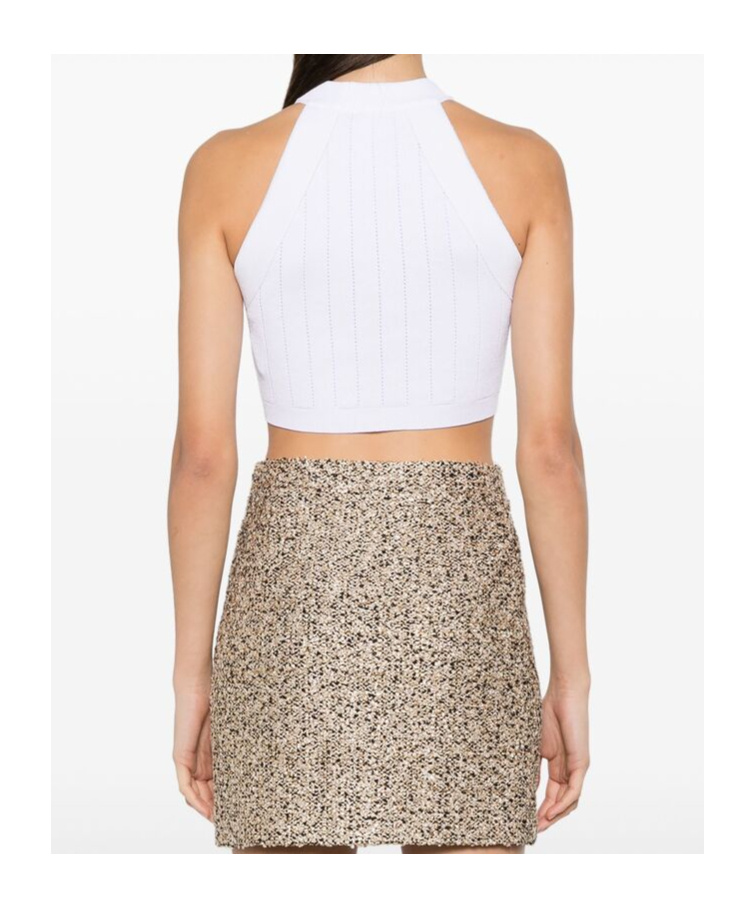 Balmain Halterneck Knit Cropped Top With Gold Buttons In White