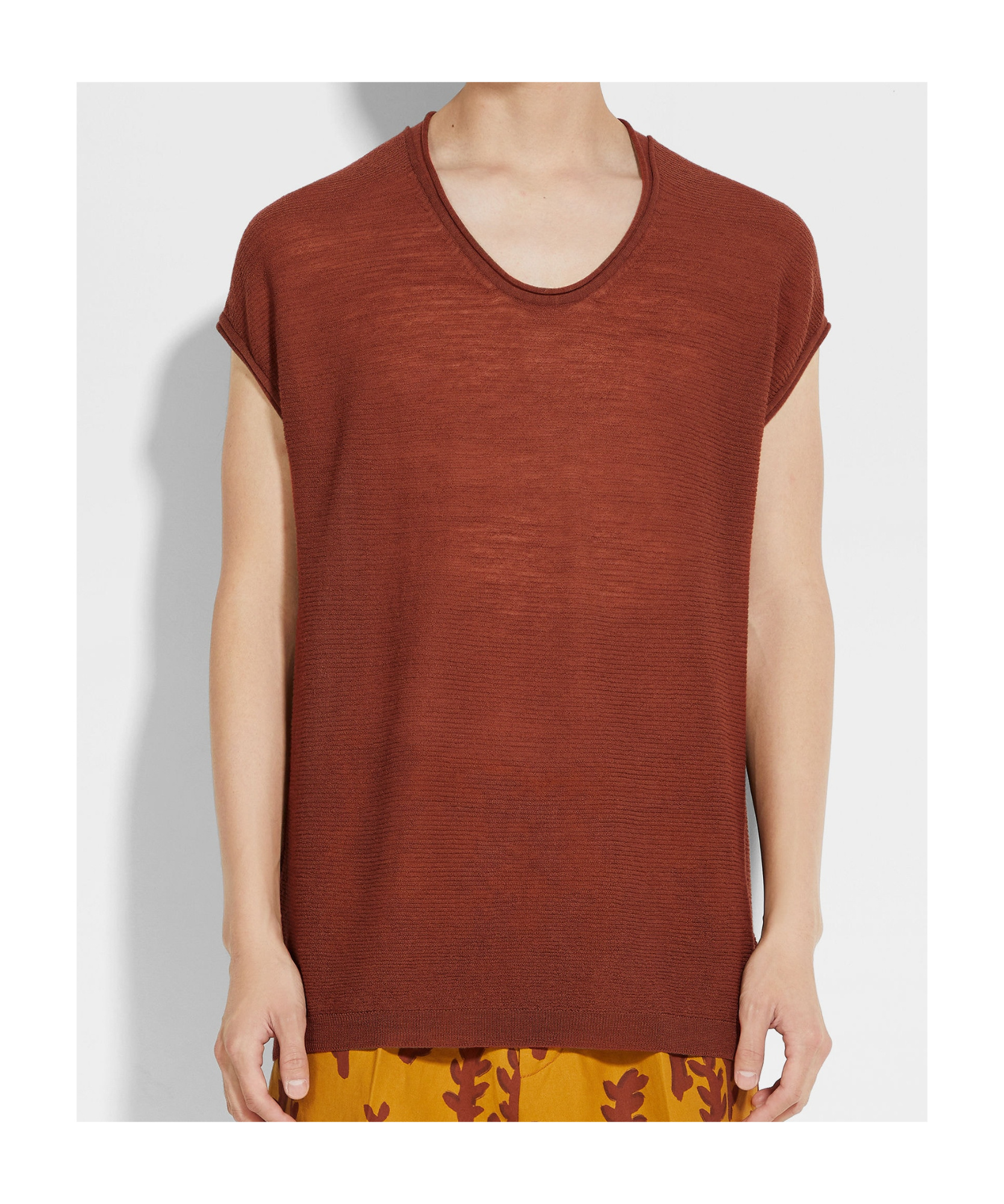 Zegna Brick Red Oasi Lino T-shirt In Brown