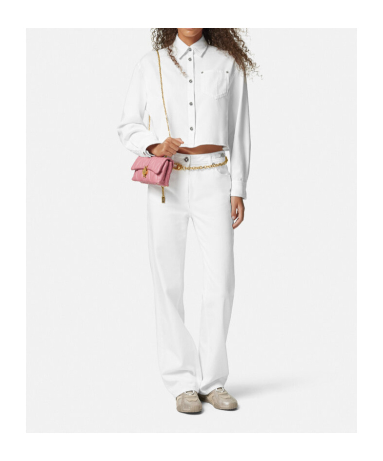 Versace Denim Crop Boxy Shirt In White