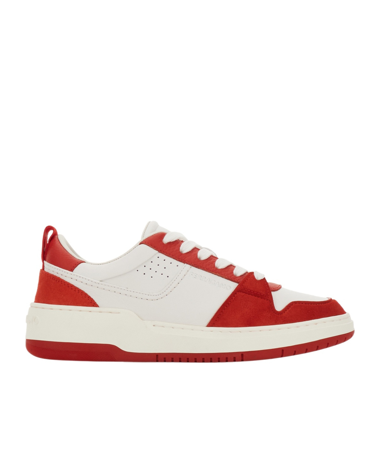 Ferragamo Leather And Suede Sneakers With Contrast Panels In White