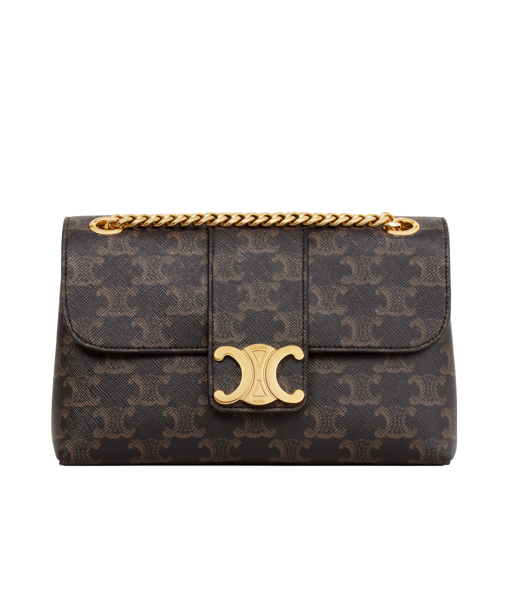 Celine Medium Tilly Bag In Triomphe Canvas And Calfskin In Brown