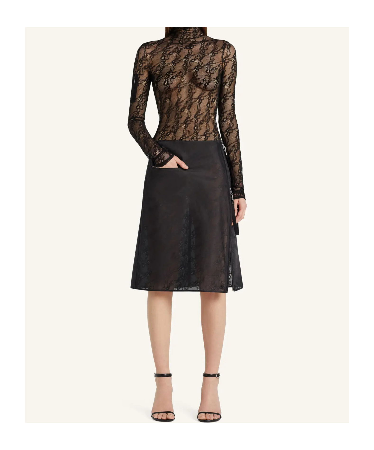 Courrèges Lace-panel High-neck Top In Gray
