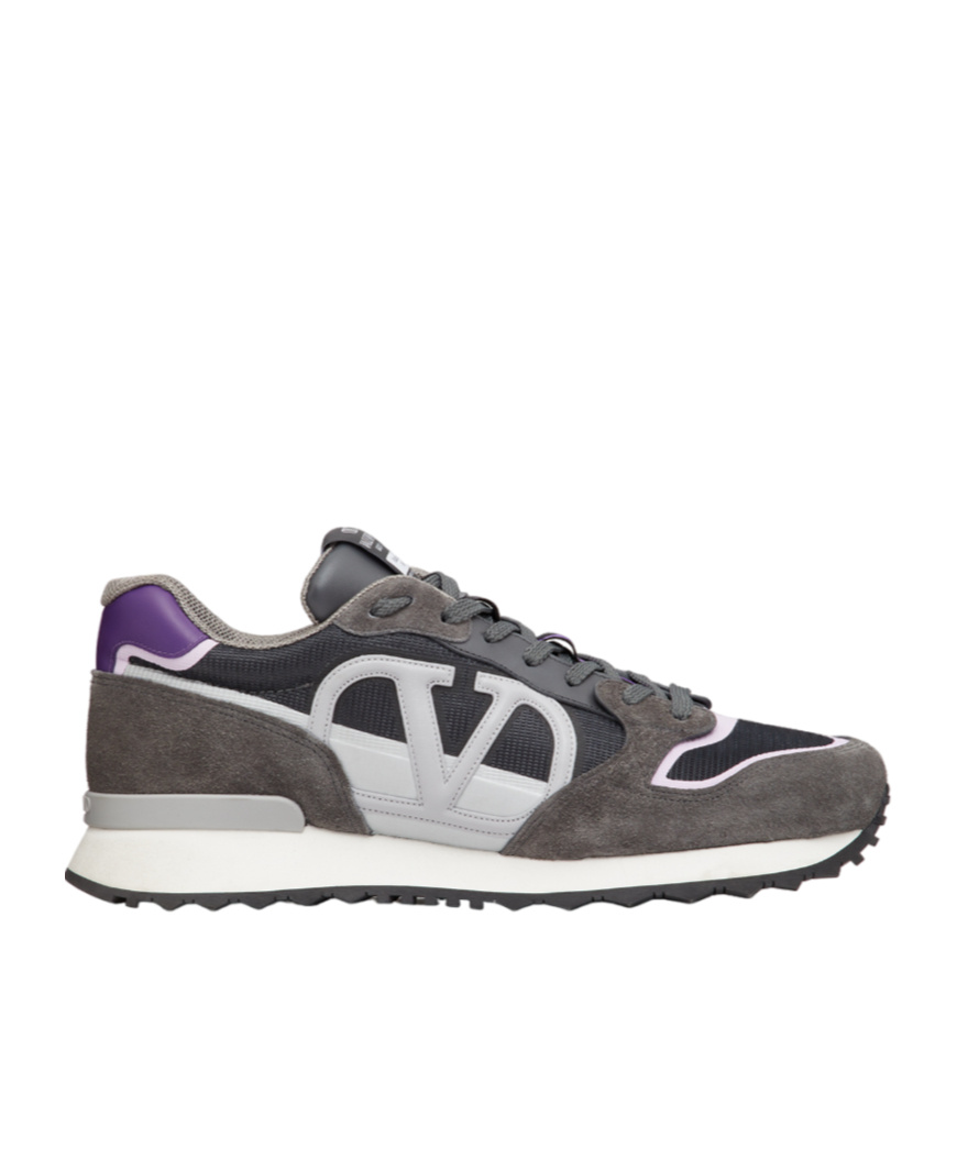 Valentino Garavani Vlogo Pace Low-top Trainer In Split Leather Fabric And Calfskin In Black