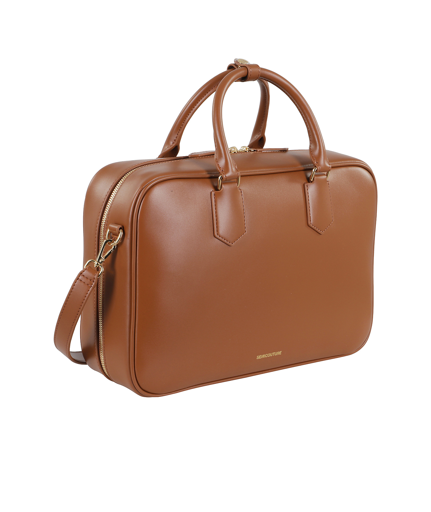 Semicouture Double Handle Shoulder Bag In Brown
