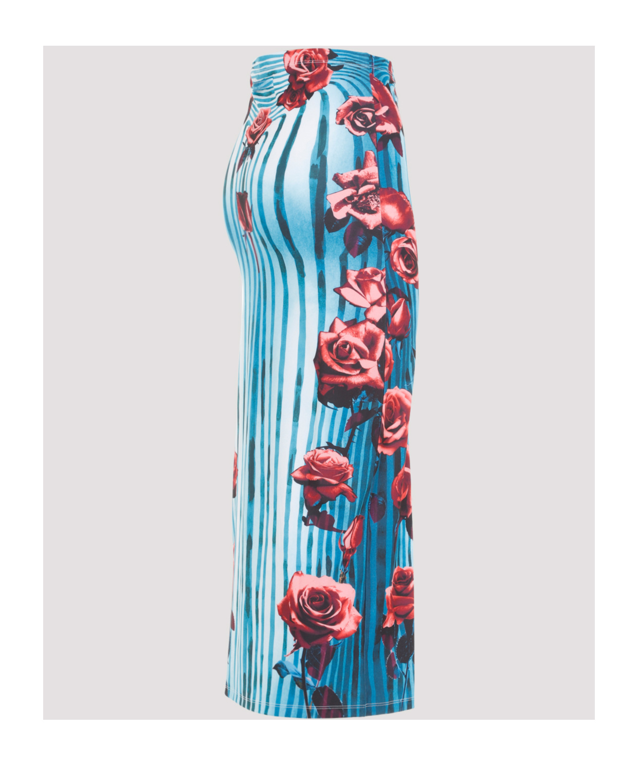 Jean Paul Gaultier Blue Morphing Rose-print Pencil Skirt In Blue