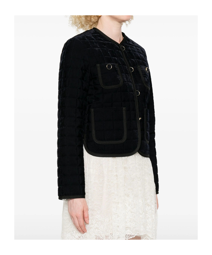 Forte Forte Short Quilted Jacket With Round Neck And Pockets In Black