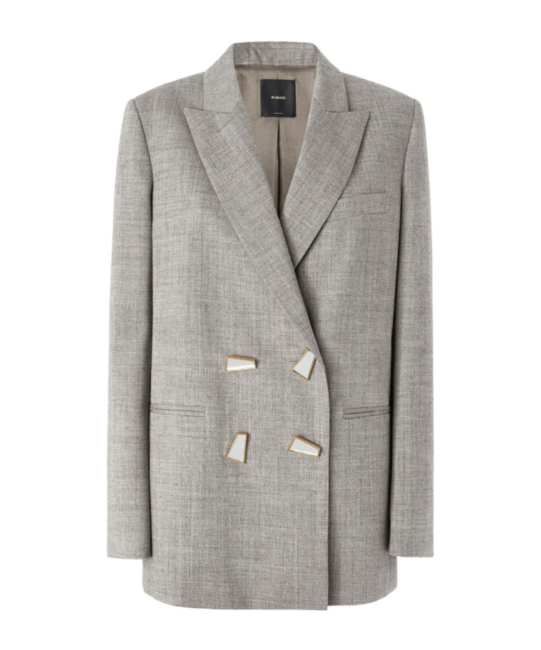 Shop Pinko Elice Double-breasted Blazer In Gray