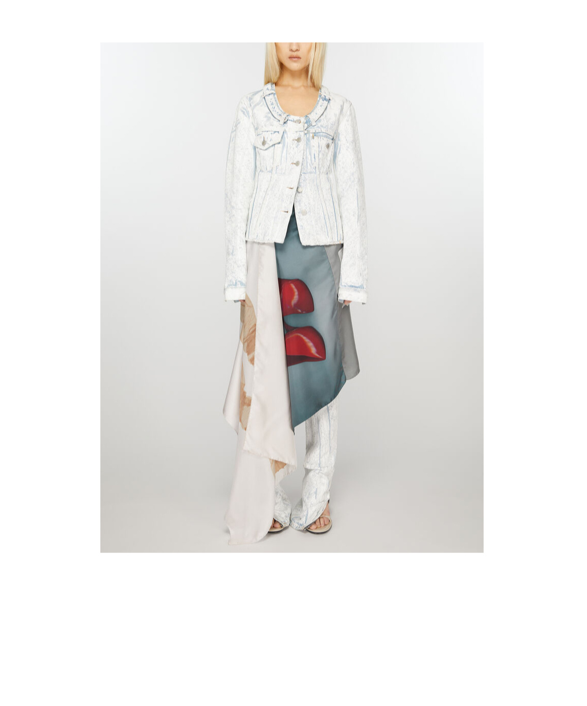 Acne Studios Print Silk Scarf In Grey,beige