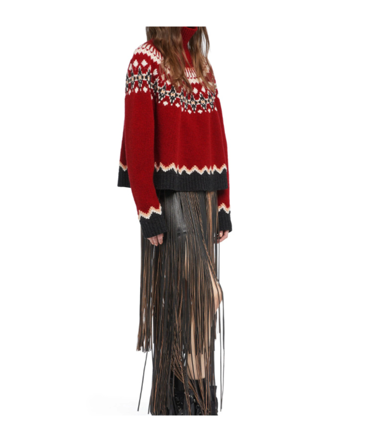 Alanui Intricately Patterned Red Turtleneck Sweater In Red