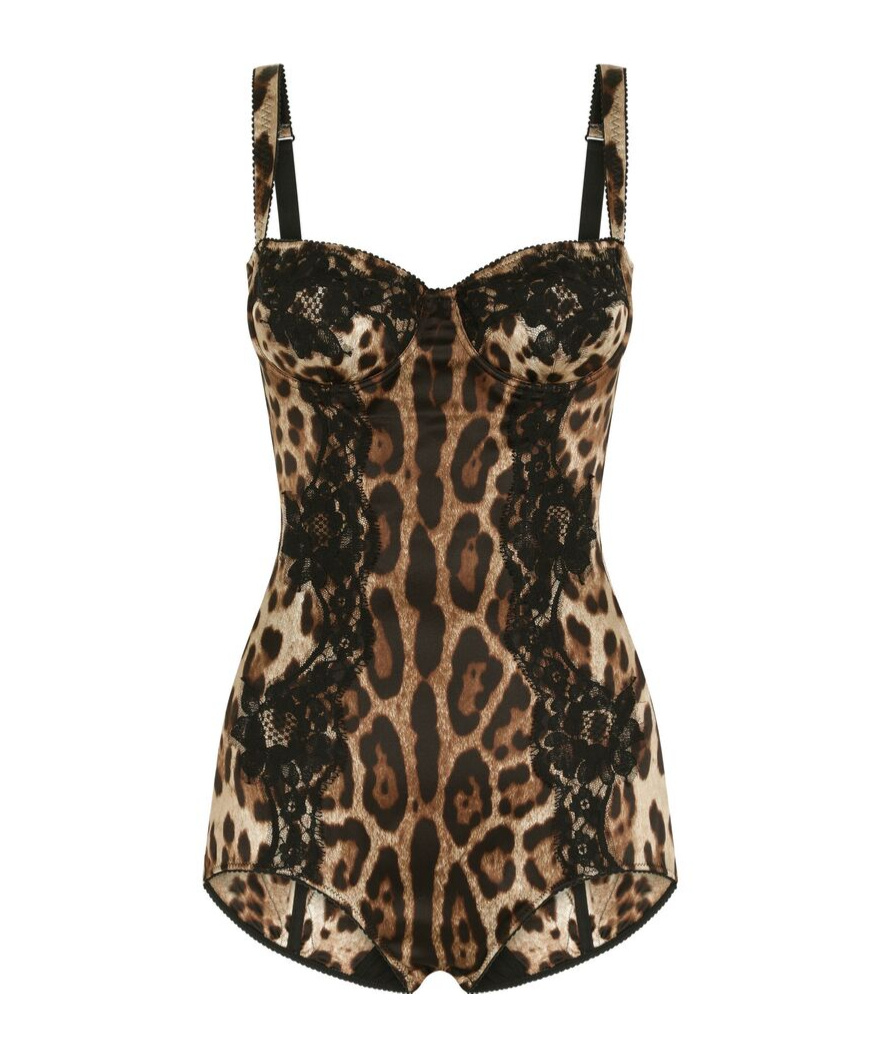 Shop Dolce & Gabbana Leopard-print Balconette Bodysuit In Black