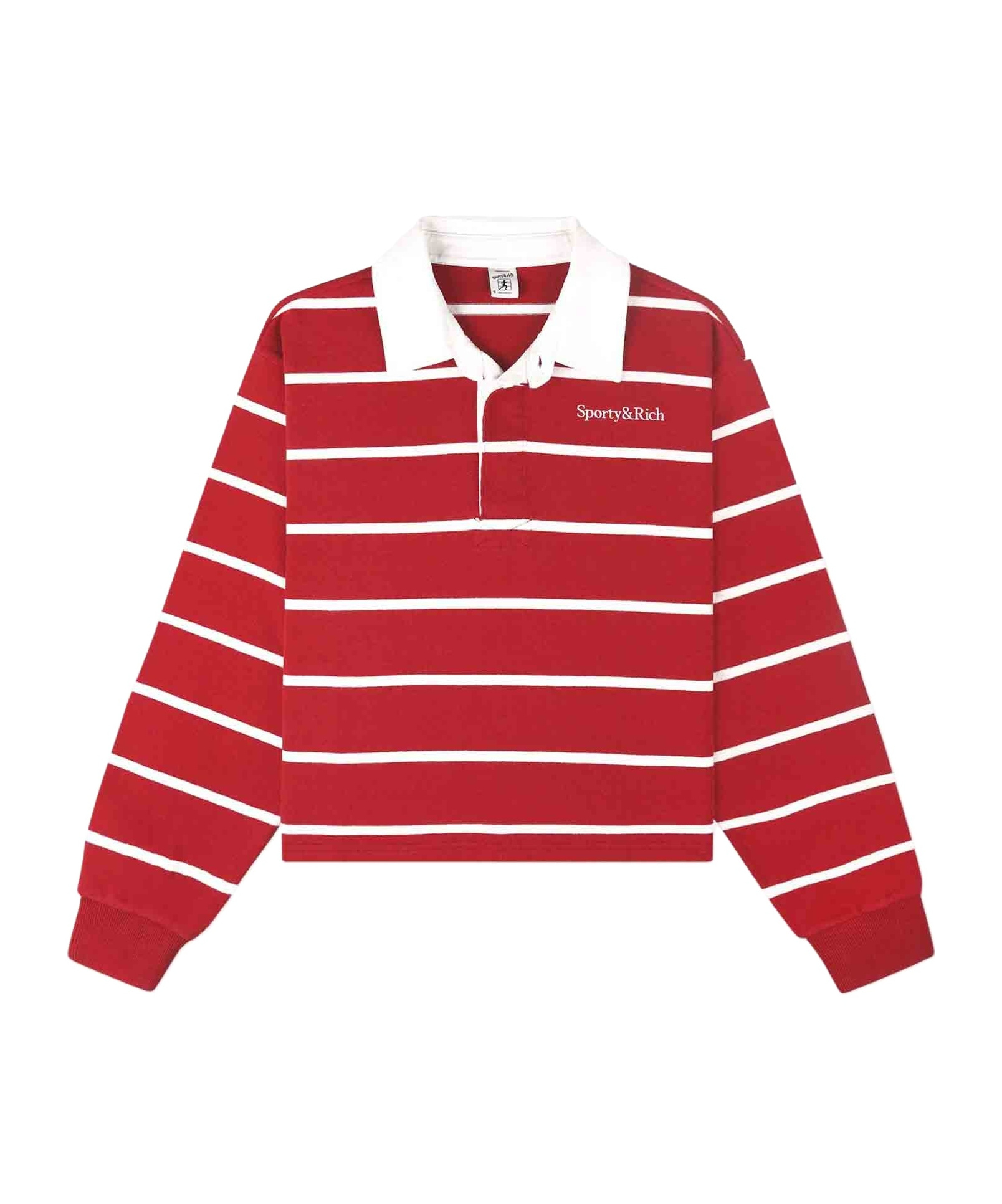 Sporty And Rich Womens Serif Rugby Striped Cotton-knit Polo Shirt Ruby White In Red