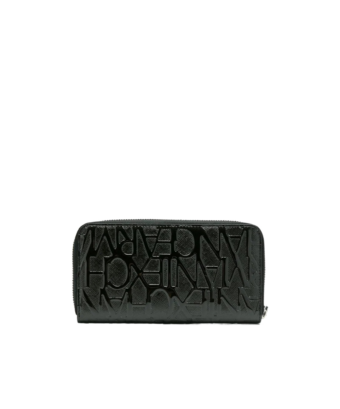 Armani Exchange Zip Around Wallet With Maxi Allover Logo In Black