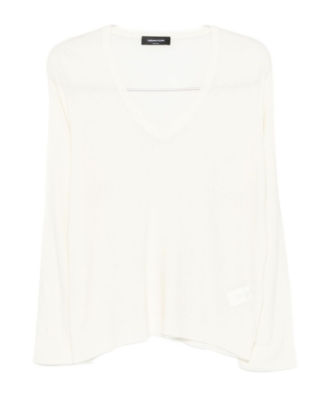 Fabiana Filippi Lightweight Knit V-neck Sweater With Ribbed Cuffs In White