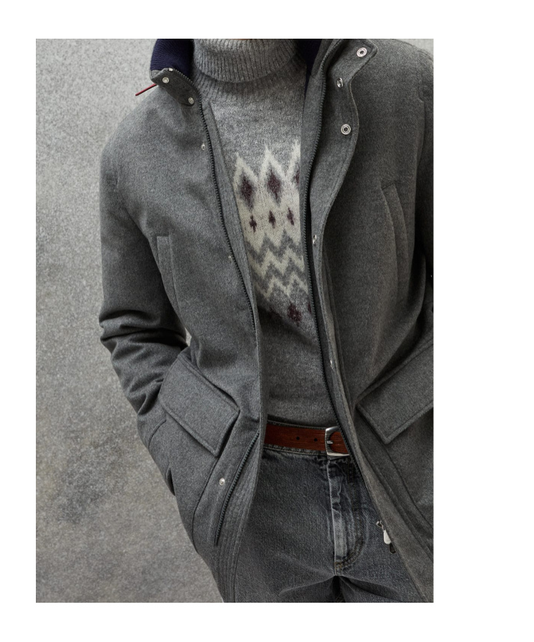 Brunello Cucinelli Hooded Padded-design Cashmere Coat In Gray