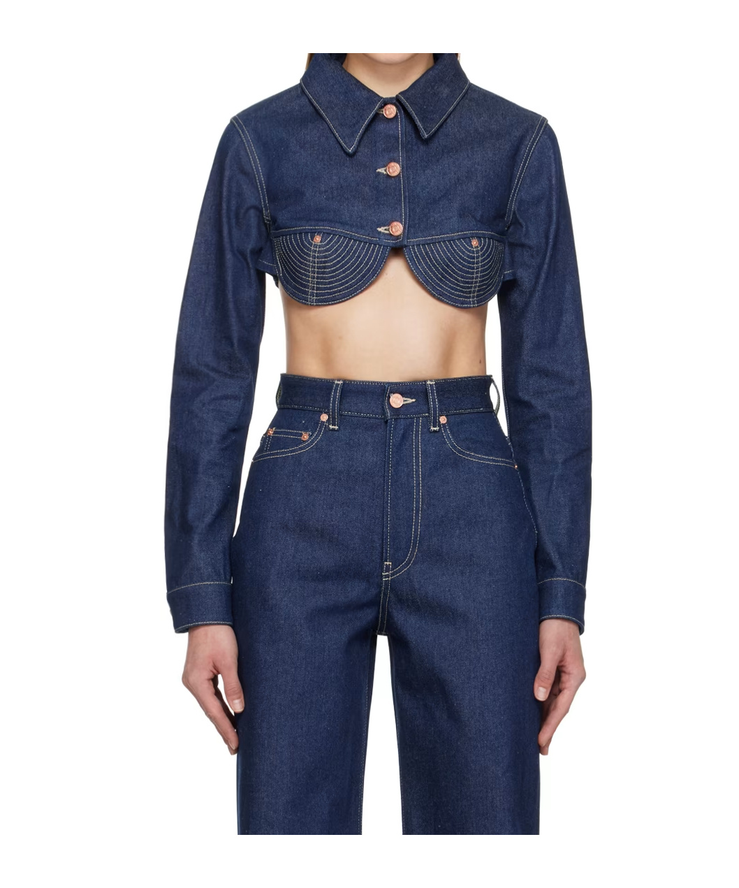 Jean Paul Gaultier Womens Indigo Madonna Brand-patch Denim Jacket In Blue