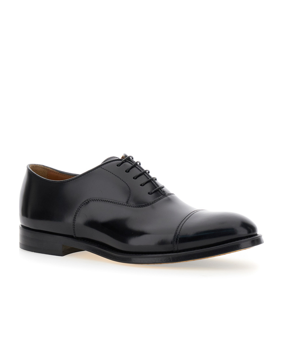 Doucal's Blue Oxford Shoes In Brushed Leather With Toe Cap In Black