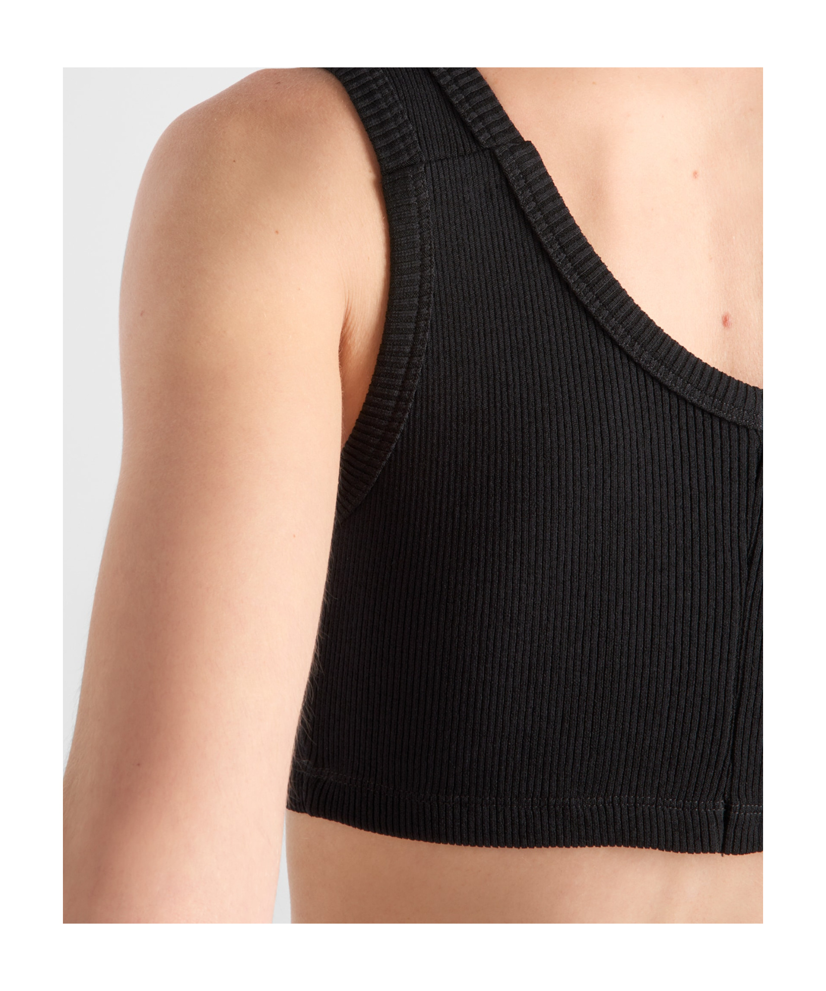 Prada Triangle Logo Ribbed Jersey Crop Top In Black