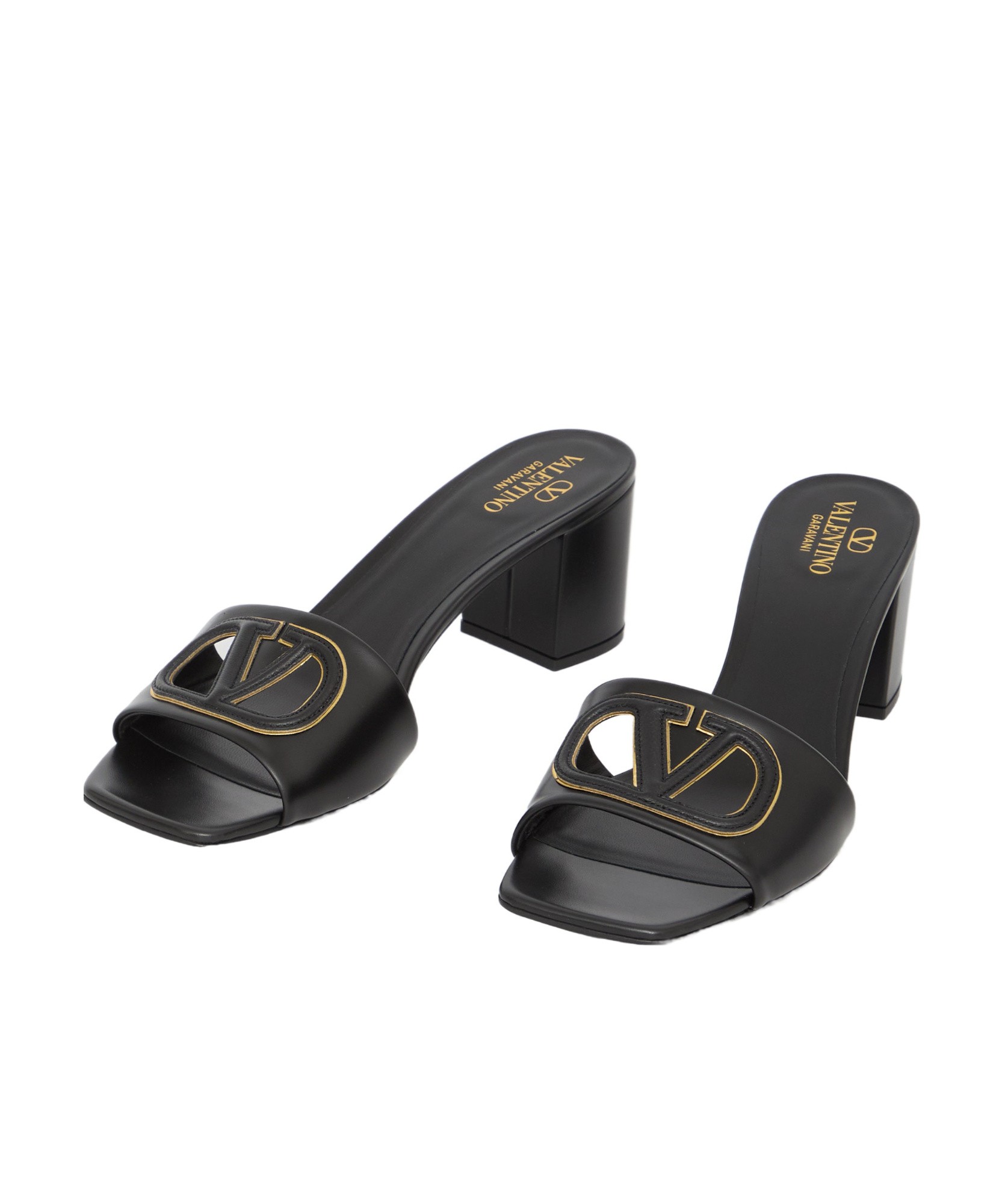 Shop Valentino Vlogo Cut-out Slide Sandal In Calfskin 60mm In Black