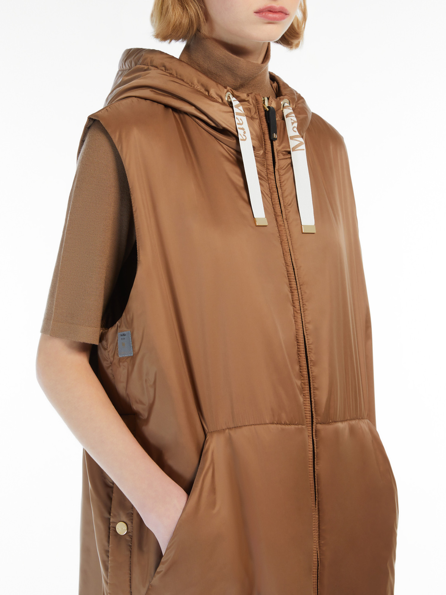 Max Mara Waterproof Canvas Mid-length Vest In Brown