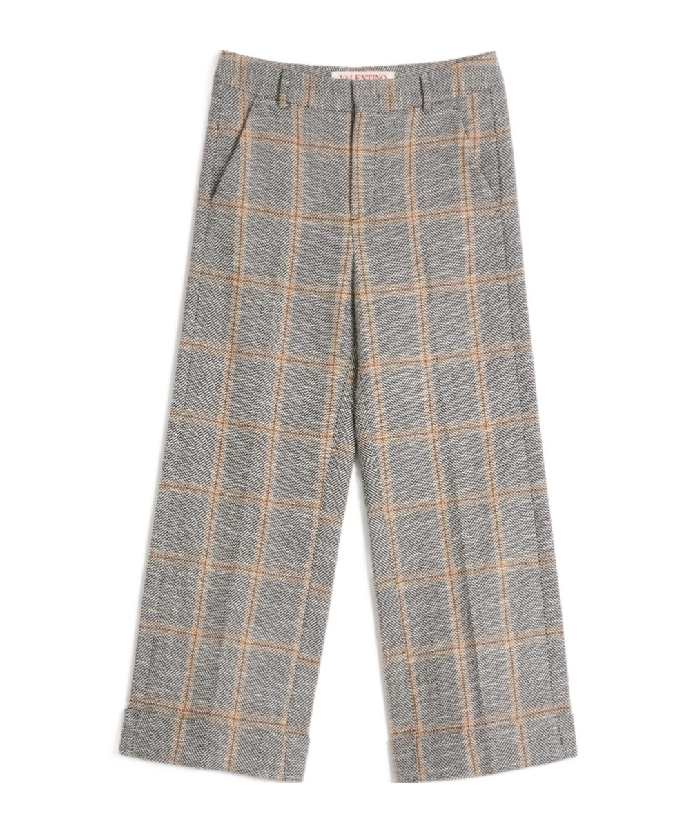 Valentino Wool Blend Trousers With Turn-up With Check Pattern In Gray