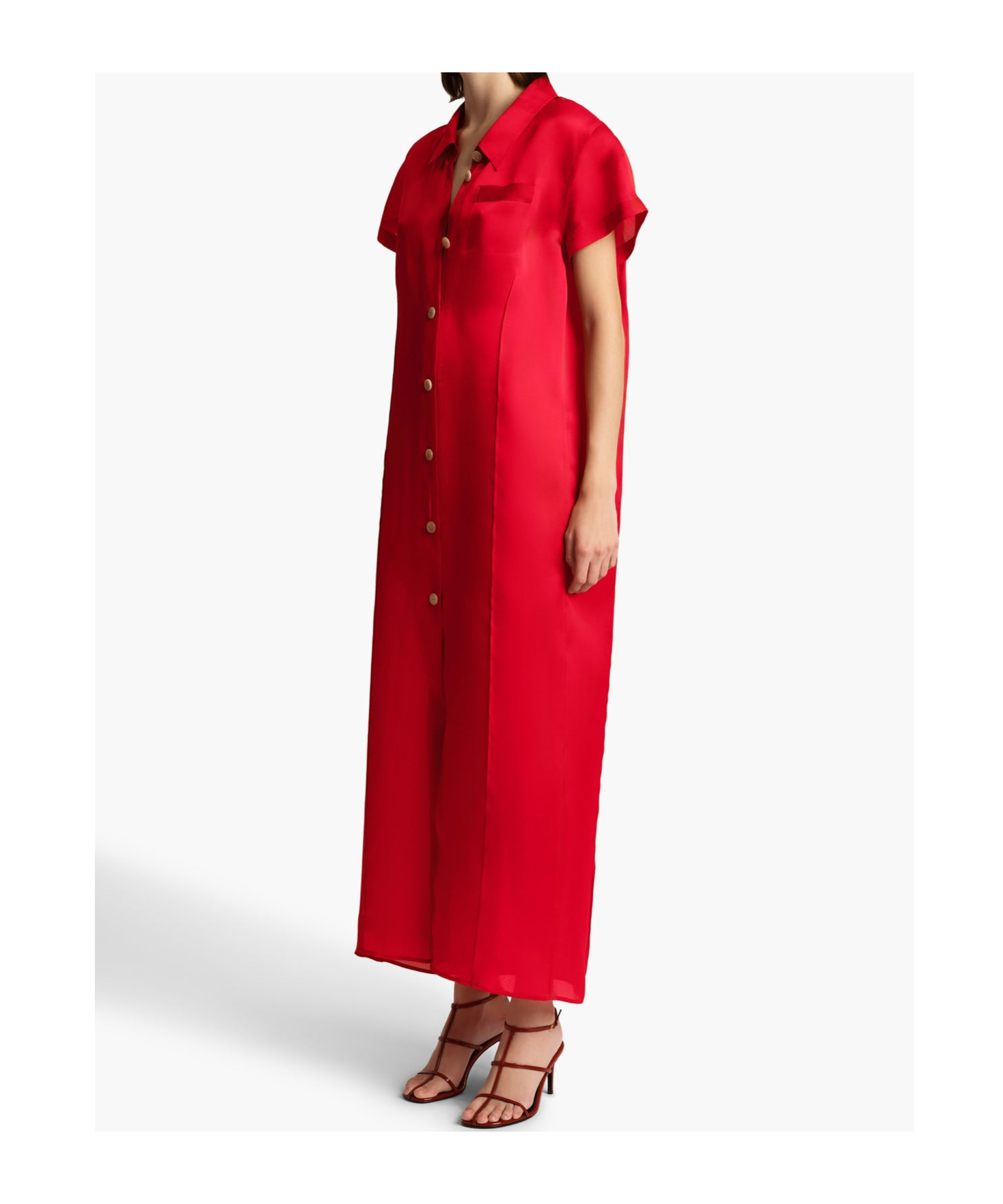 Khaite Effy Silk And Cotton-blend Organza Midi Shirt Dress In Red