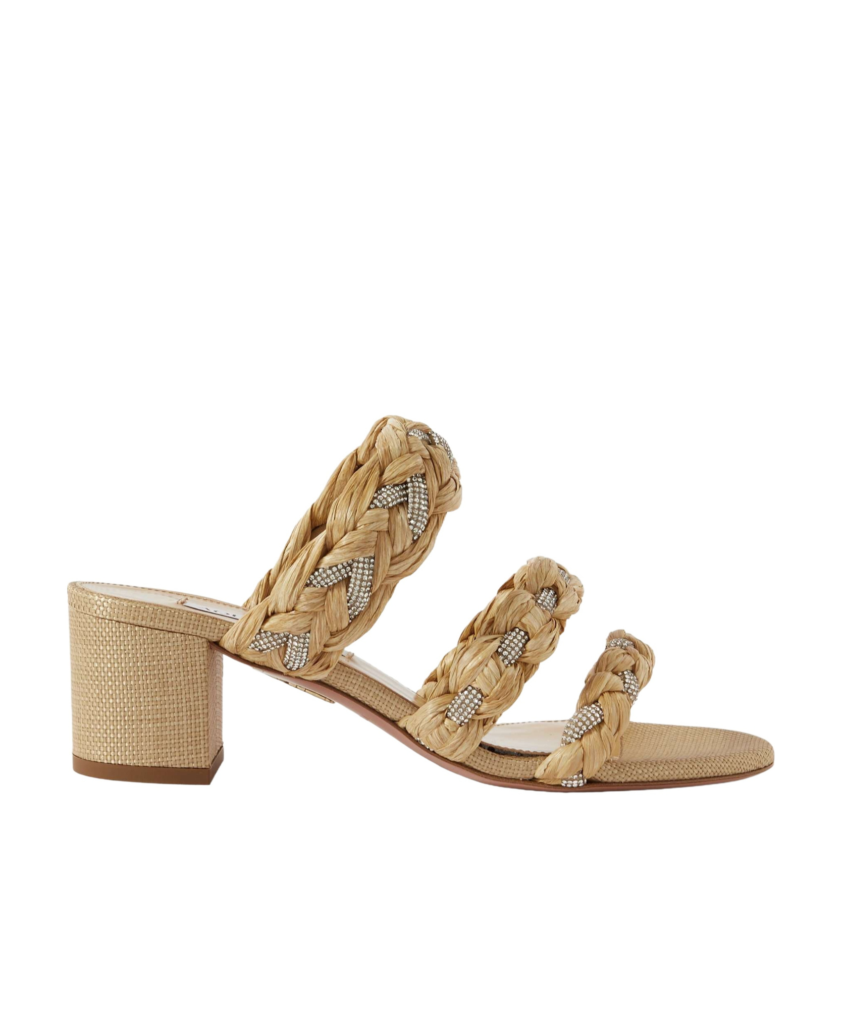 Aquazzura Costiera Crystal-embellished Cord-trimmed Raffia Sandals In Nude