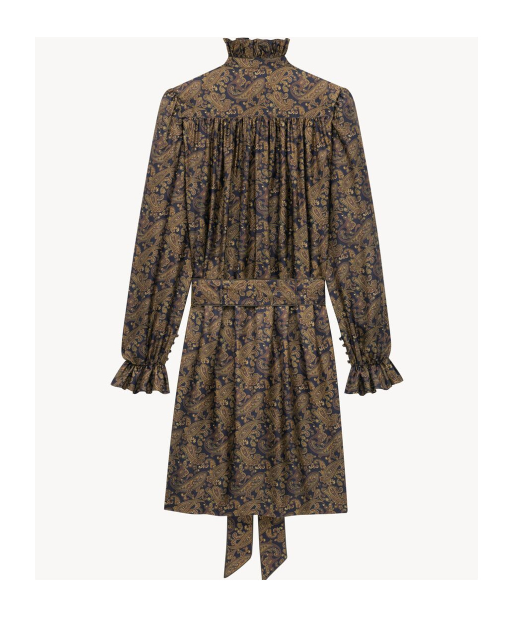 Saint Laurent Stand-neck Long-sleeved Dress In Brown