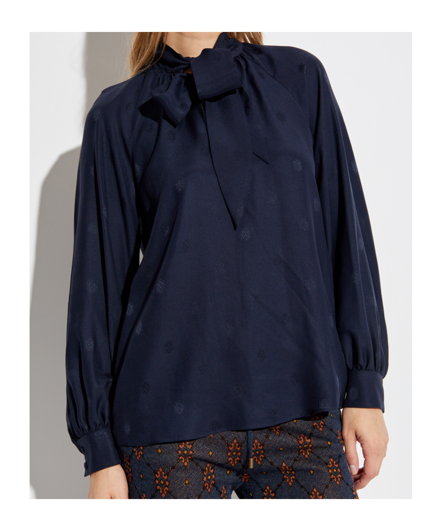 Etro Bow Long-sleeved Blouse In Blue