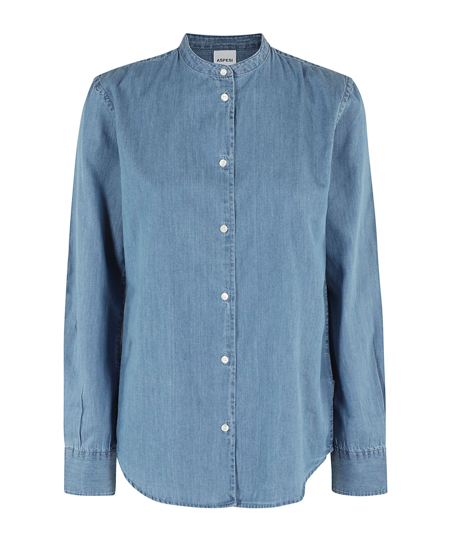 Shop Aspesi Chinese Collar Denim Shirt In Blue