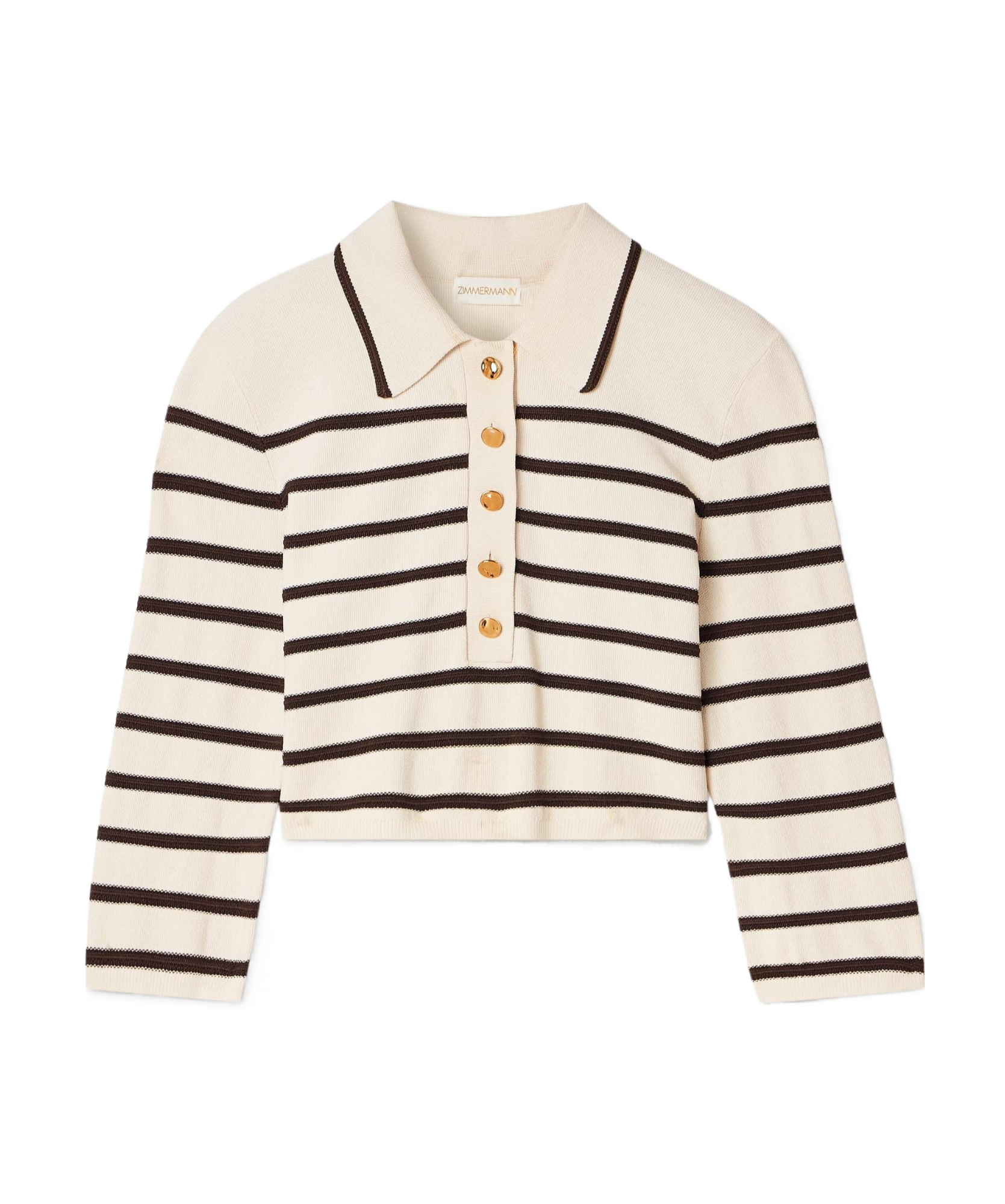 Zimmermann Illuminate Stripe Polo In Cream Chocolate In White