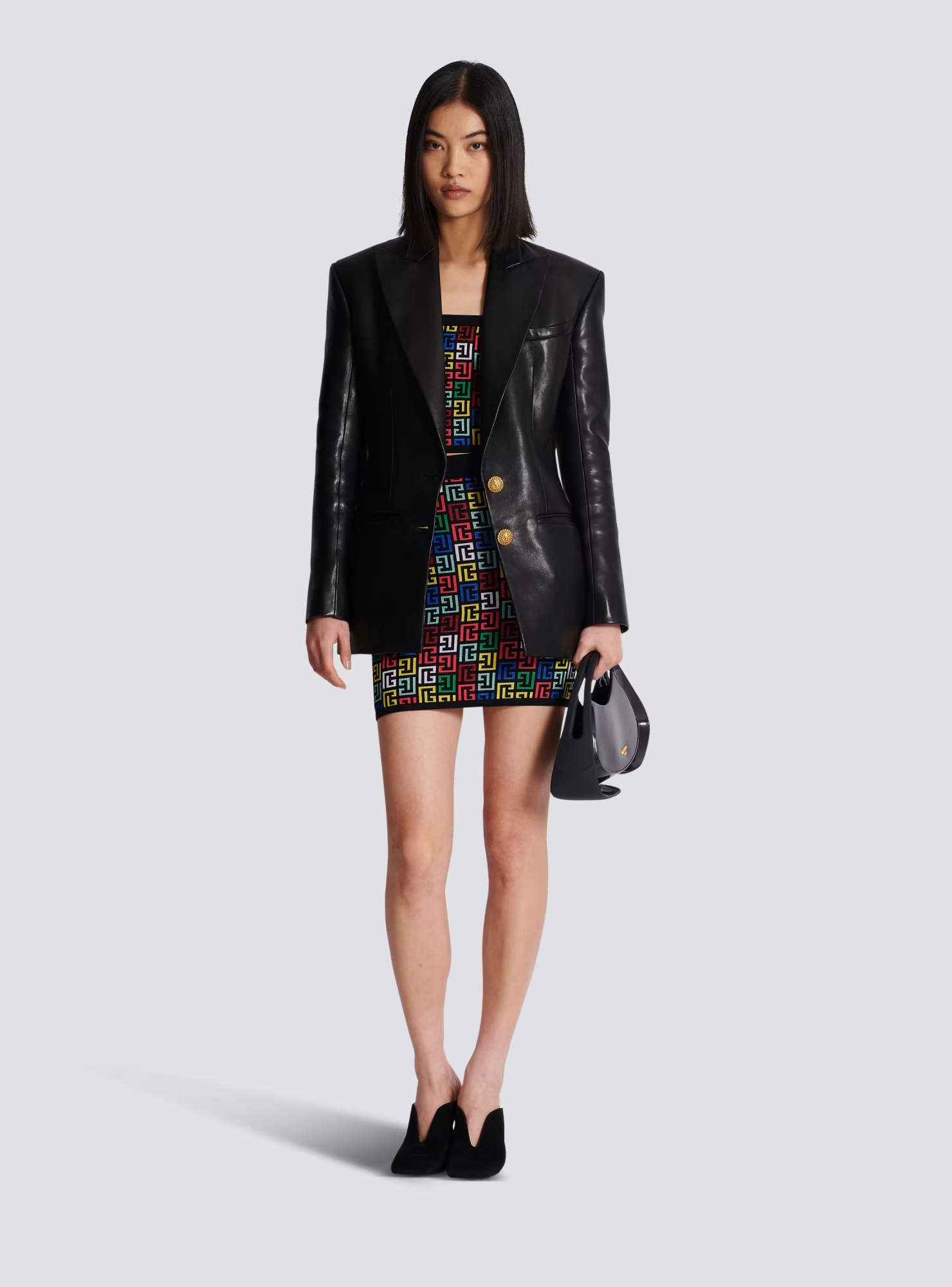 Balmain Two-button Lapel Leather Jacket In Black