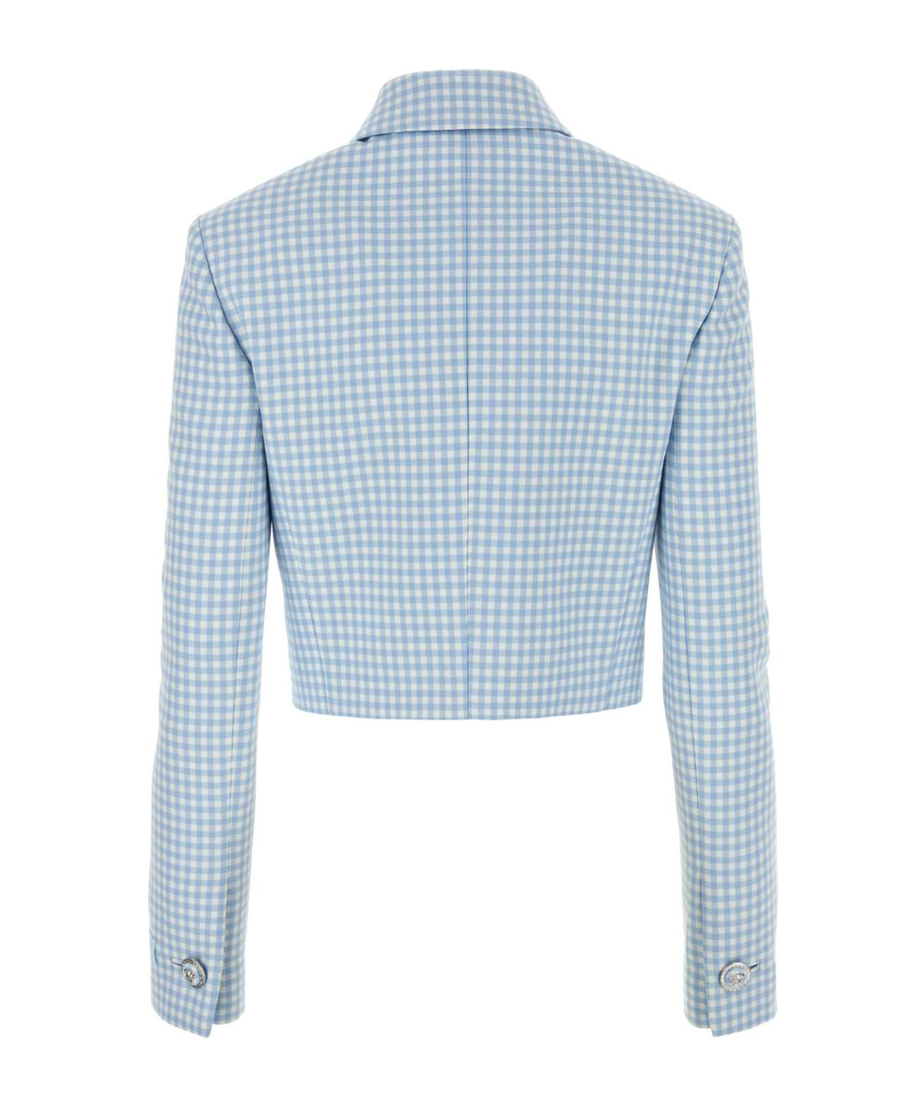 Versace Informal Jacket Double Vichy Wool Natte Fabric In Blue