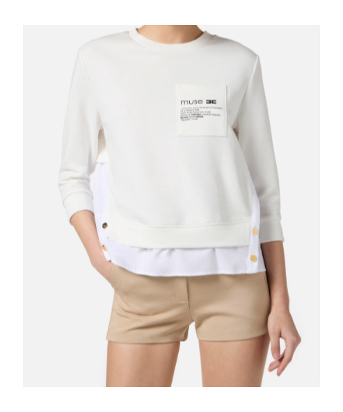 Elisabetta Franchi Fleece Top With Details In Poplin Fabric Clothing In White
