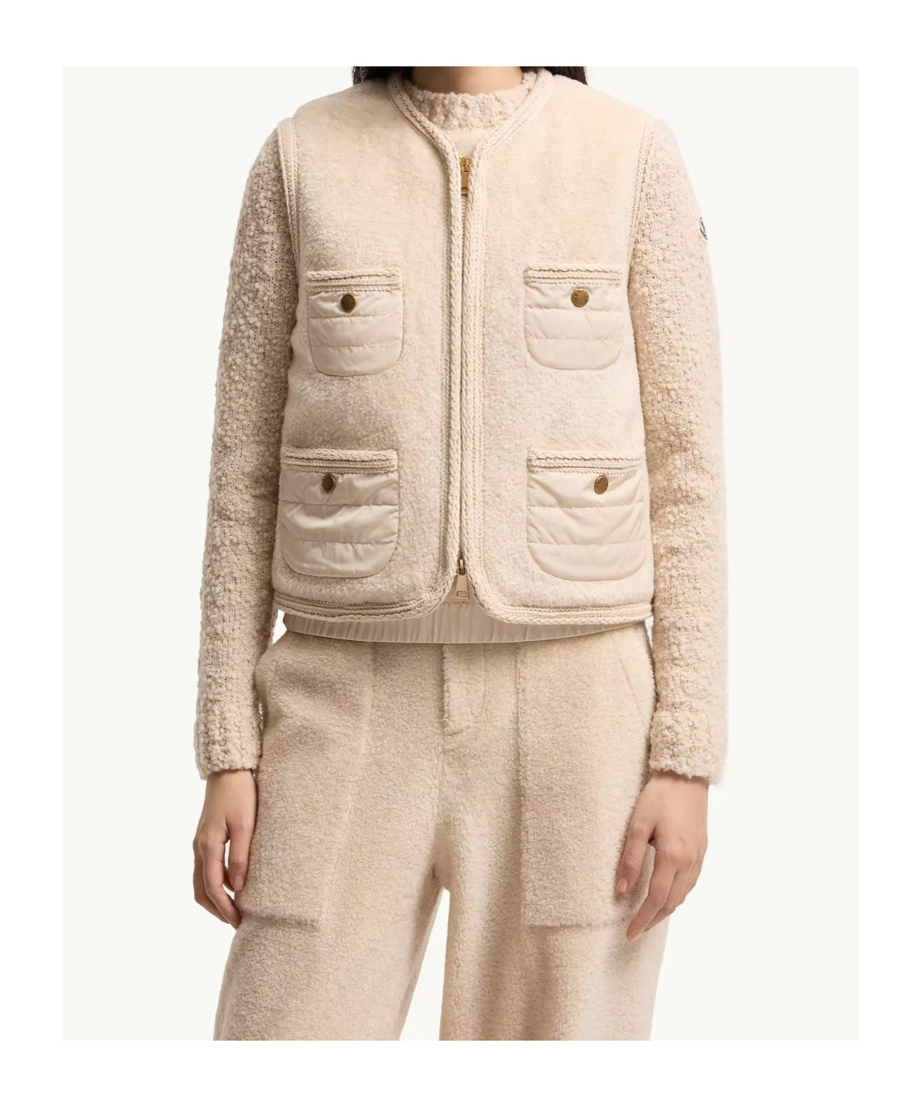 Moncler Mimosas Braided Trim Teddy Down Vest In Neutral