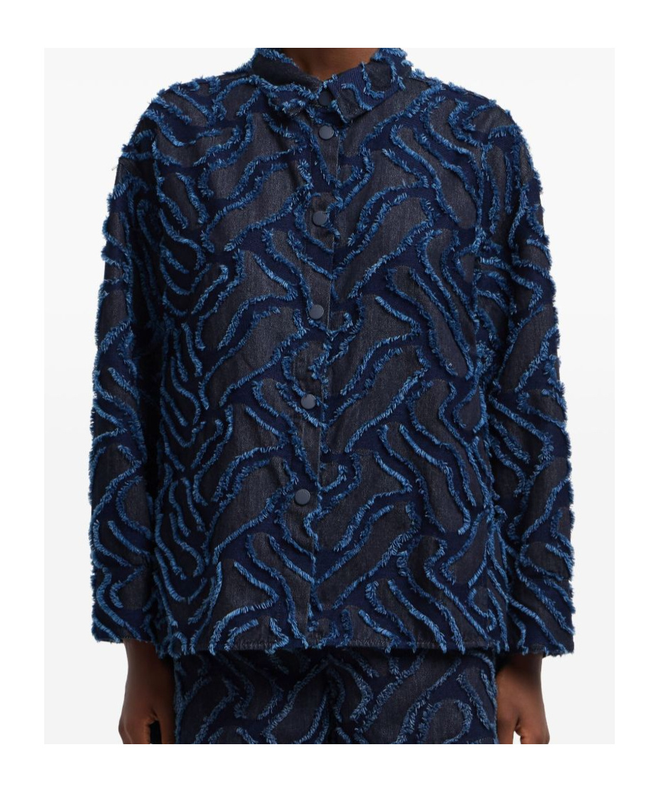 Emporio Armani Fringed Embossed-motif Jacquard Denim Shirt Jacket In Blue